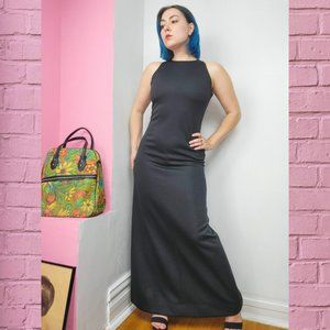 Vintage 1970s Leslie Fay Black Halter Maxi Dress